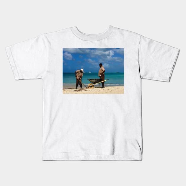 Beach Clean Up in Antigua Kids T-Shirt by ephotocard